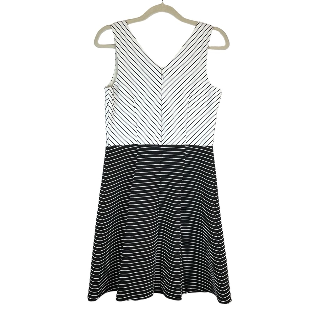 NWT Ann Taylor LOFT Dress Black Off-White Contrast Stripe Double V Neck Sz 4 NEW - Picture 3 of 8
